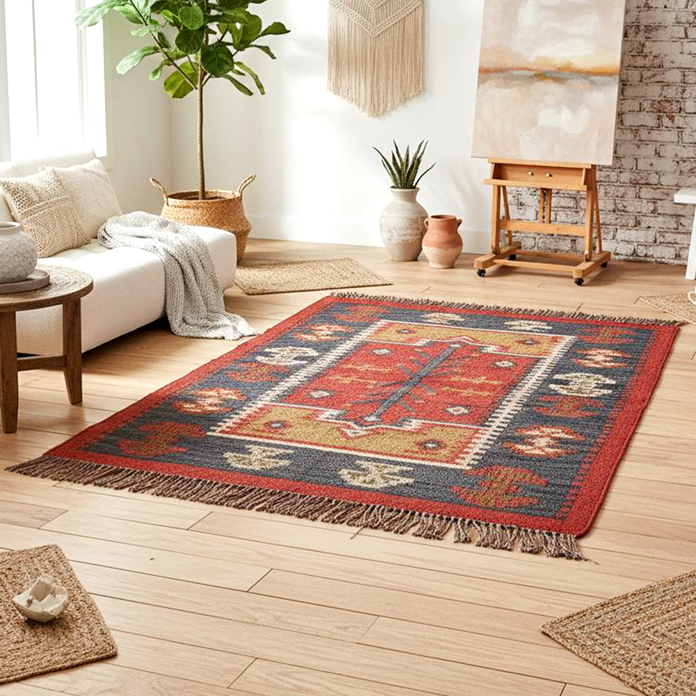 Multicolor Handcrafted Jute Vintage Dhurrie For Home